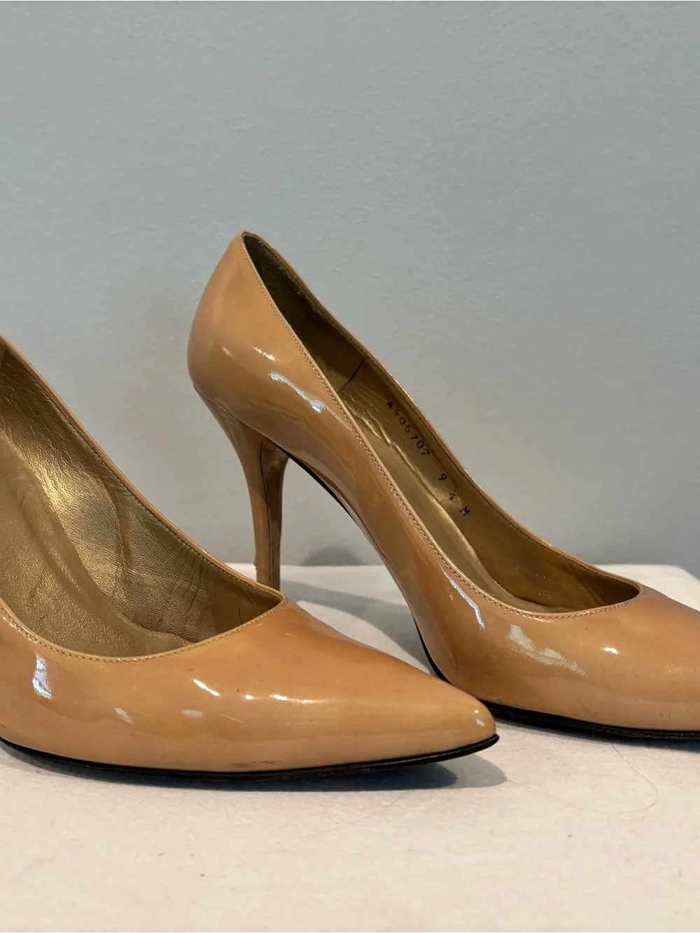 Stuart Weitzman Patent Nude Pointed-Toe Stiletto Pumps